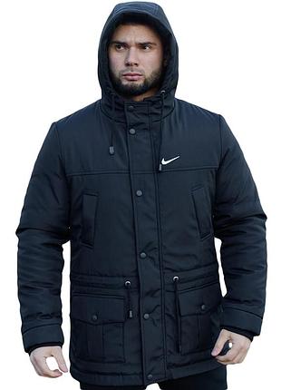 Мужская зимняя парка nike/ утепленная черная куртка на зиму/ длинная водоотталкивающая курточка с капюшоном xl