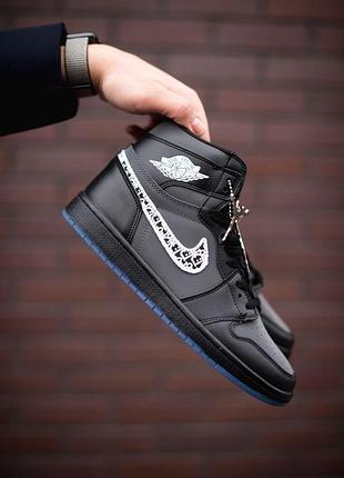 Чоловічі кросівки nike air jordan 1 high чорні шкіряні для чоловіків джорданы повсякденні зручні