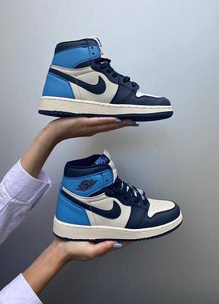 Жіночі кросівки nike air jordan 1 high сині, якісні шкіряні кроси для жінок найк
