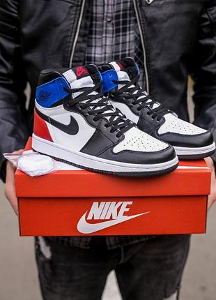 Кроси nike air jordan 1 high для чоловіків шкіра чорні-білі зручні