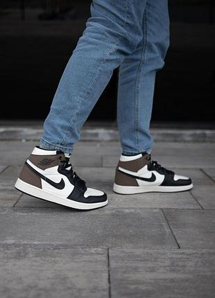 Женские кожаные кроссовки nike jordan 1 dark mocha, стильная и комфортная обувь найк джордан 43