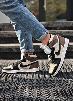 Чоловічі кросівки nike air jordan 1 high чорні-білі для чоловіків найки шкіряні стильні джорданы повсякденні
