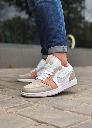 Женские кроссовки nike air jordan low кожаные бело-серые стильные удобные повседневные найк джордан 37