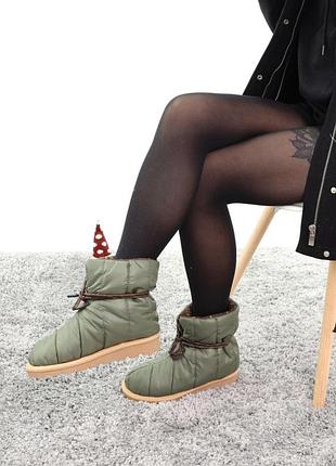 Зимние женские ботинки louis vuitton pillow boots khaki, нейлон обуви,высокие ботинки со шнуровкой луис вуитон 38