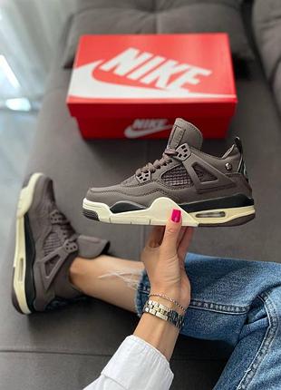 Кроссовки женские nike air jordan retro 4 коричневые с качественным дизайном найк 42