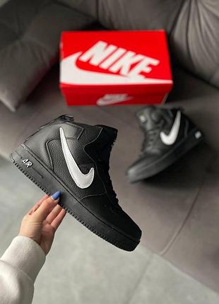 Мужские зимние кроссовки nike air force utility, чёрная кожа, тёплые найки аир форс