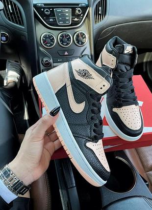 Женские кроссовки nike air jordan 1 high для женщин удобные черно-белые кожаные кроссы найк аир джордан 37
