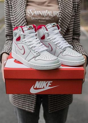 Женские кожаные кроссовки nike jordan 1 high белые, стильная классика в вашем гардеробе найк джордан 37