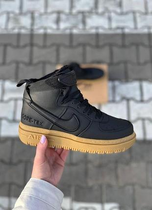 Nike air force gore-tex зимові чоловічі кросівки, чорні шкіра для зими високі теплі