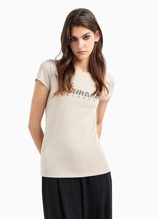 Женская футболка armani exchange (4826244441521) slim fit s бежевая