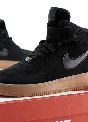 Мужские кроссовки nike air force 1 зимние, найки мужские черные кожа для зимы высокие теплые найк аир форс 1 42
