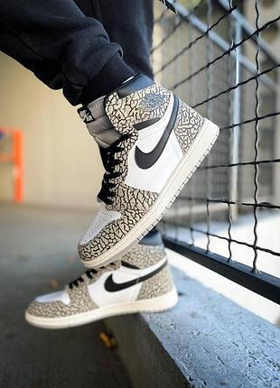 Кроси nike air jordan 1 high для чоловіків чорні-білі зручні шкіра