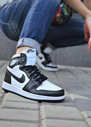 Женские кроссовки nike air jordan 1 high для женщин удобные черно-белые кожаные кроссы найк аир джордан 44