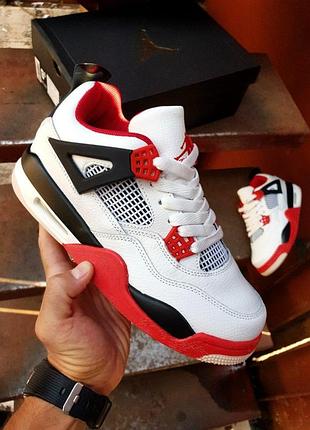Чоловічі кросівки nike air jordan 4 retro білі стильні та міцні кроси джордан 4 white|black|red