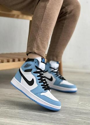 Nike air jordan 1 high сині жіночі кросівки зі шкіри, якісні та стильні кроси найк