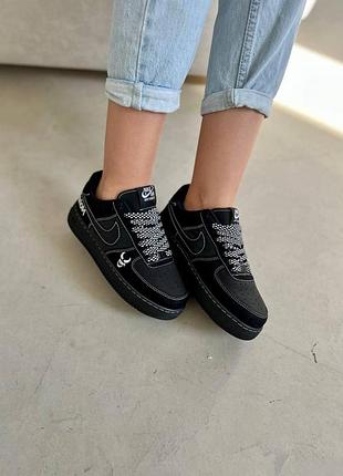 Жіночі чорні кросівки nike air force 1 low шкіряні найк аїр форс 1 лоу зручні та стильні