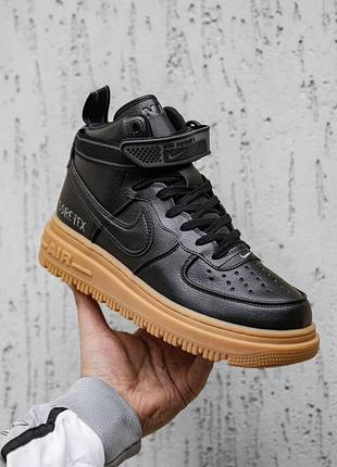 Мужские зимние кроссовки nike air force gore-tex, черные для зимы высокие кожа теплые