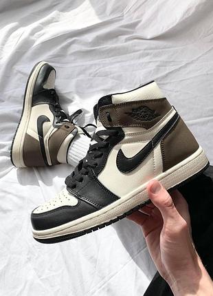 Женские кожаные кроссовки nike air jordan 1 high dark mocha, комфортные и стильные кроссы найк