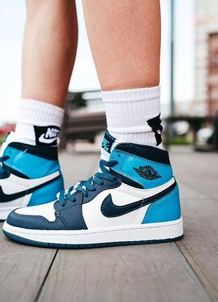 Nike air jordan 1 high синие кроссовки для женщин, комфортные кожаные кроссы найк 37