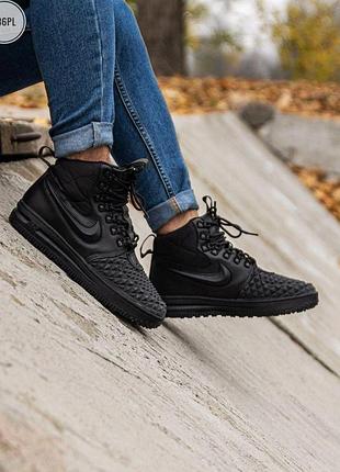 Кроссовки nike lunar force 1 duckboot 17 зимние черные кожаные утепленные для мужчин на зиму