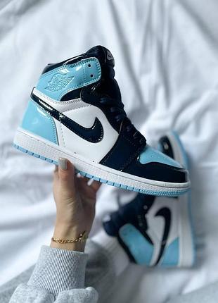 Женские кроссовки nike air jordan 1 high синие кожаные, стильные и качественные найк 38