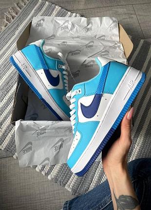 Жіночі кросівки nike air force 1 low біло-блакитні шкіряні зручні стильні повсякденні найк