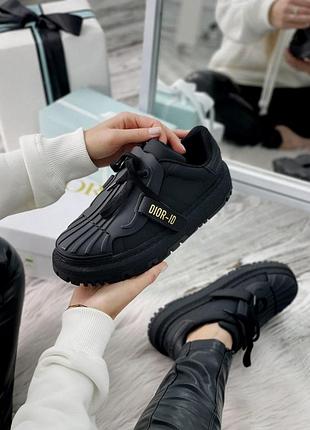 Женские кроссовки dior-id черные кожанные брендовые люкс кеды диор качественные 39