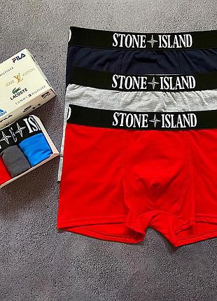 Мужской набор трусов боксеров stone island 3 штуки брендовые трусы боксеры стон айленд в подарочной коробке l