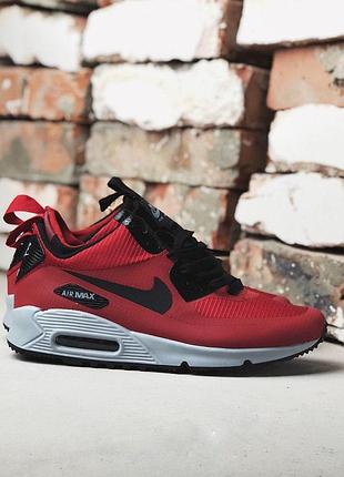 Чоловічі зимові кросівки nike air max 90, червоні стильні утеплені кроси найк