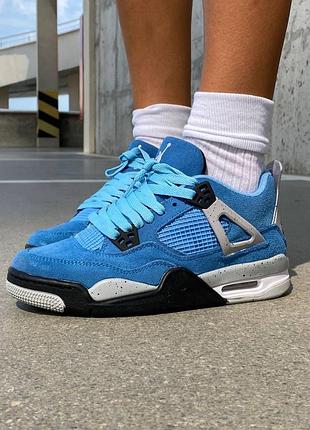 Кроссовки nike air jordan retro 4 голубые замшевые для женщин с уникальным дизайном 40