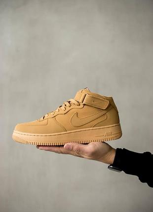 Зимние мужские кроссовки nike air force 1, коричневые замша, для зимы, высокие теплые, найк аир форс 1 кроссы