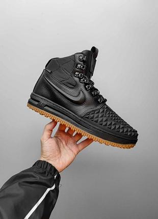 Зимние кроссовки nike lunar force 1 duckboot 17 черные кожаные для зимы утепленные 43