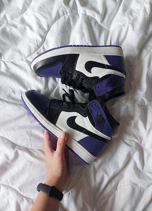Кроссовки для мужчин nike air jordan 1 high черно-белые удобные кожа найк 44