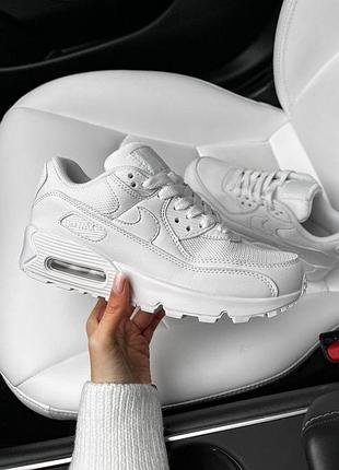 Современные женские кроссовки nike air max 90 белые из натуральной кожи найк 41