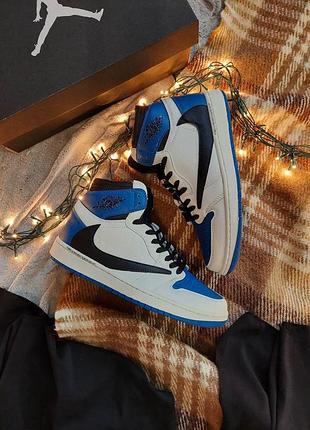 Мужские кроссовки nike air jordan 1 hihg x fragment x trawis scott найки кожа удобные кроссы найк аир джордан 39
