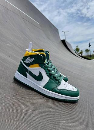 Женские кроссовки nike air jordan 1 high для женщин кожаные черно-зеленые удобные кроссы найк аир джордан 40