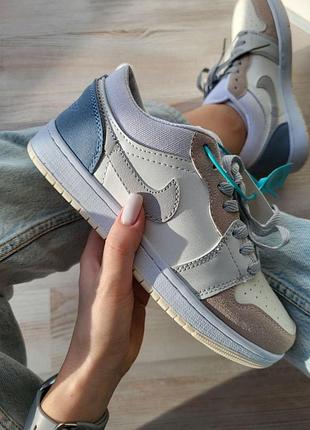 Женские nike air jordan low бело-серые кожаные стильные удобные повседневные кроссовки найк 39
