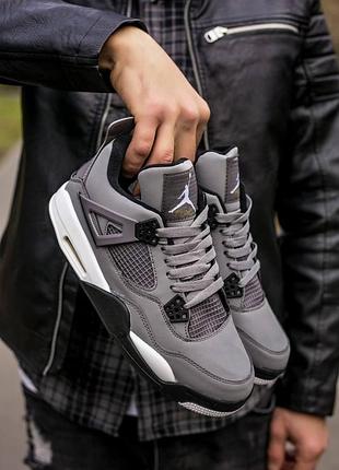 Кроссовки nike air jordan retro 4 для женщин серые кожаные найки джорданы