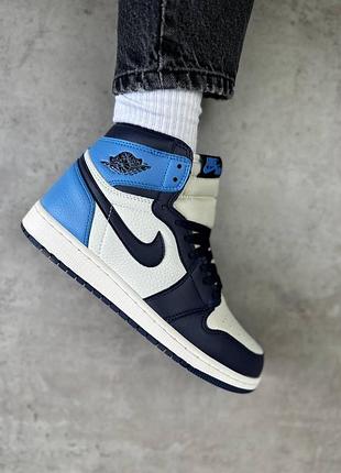 Женские кроссовки nike air jordan 1 high синие, модные кожаные и комфортные кроссы найк 43