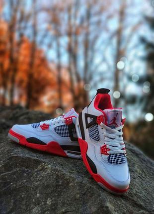 Мужские кроссовки nike air jordan retro 4 белые кожаные джорданы для мужчин стильные удобные 45