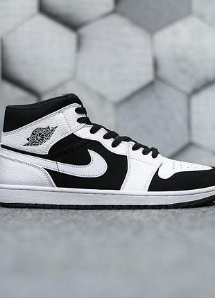 Мужские кроссовки nike air jordan 1 high кожа найк удобные черно-белые повседневные для мужчин 41