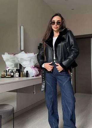 Женская дубленка черная oversize мод. 902 искусственная дубленка 48-52