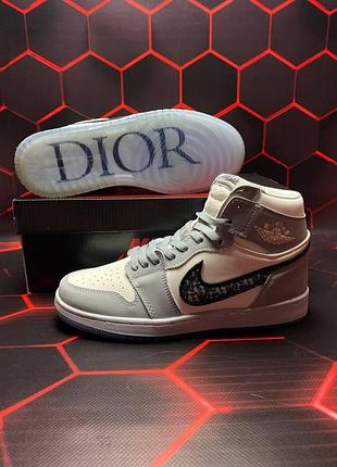 Мужские кроссовки nike air jordan 1 high бело-серые кожаные стильные для мужчин 42