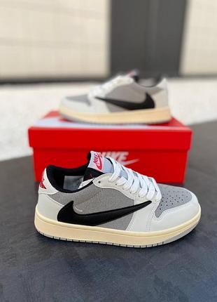 Женские кроссовки nike air jordan low бело-серые кожаные стильные удобные повседневные для женщин найк джордан 37