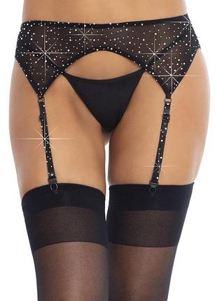 Пояс для чулок со стразами leg avenue rhinestone garterbelt black, one size