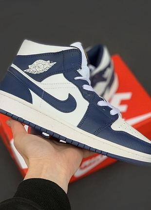 Женские кожаные кроссовки nike air jordan 1 high blue\white, трендовый дизайн найк джордан 37