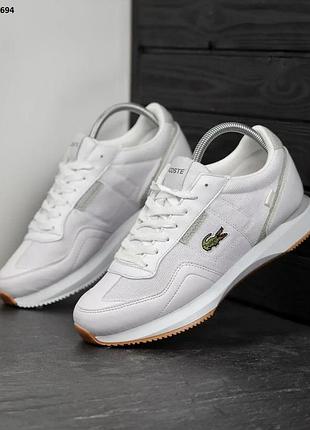 Белые кроссовки мужские кожа+текстиль lacoste t-clip white 40 41 42 44