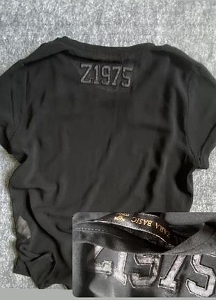 Вінтажна блуза жіноча прозора,футболка  чорна zara basic limited collection з написом на плечах  z1975 -лінійка  до річниці заснування бренду,s/турція