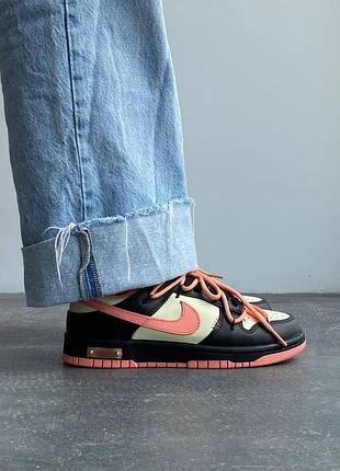 Женские кожаные стильные демисезонные кроссовки nike sb dunk x off white, светлая прошитая качественная обувь 39