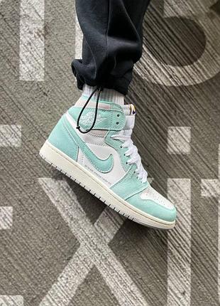 Женские кроссовки nike air jordan 1 high для женщин белые-голубые кожаные удобные кроссы найк аир джордан 38